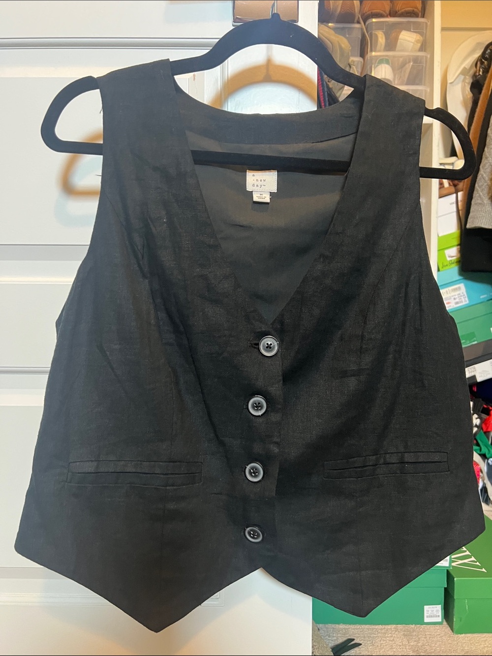 a new day Black Button-Front Linen Vest